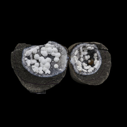 Super Rare Complete Okenite Geode Pair on Micro-Quartz Matrix – Cotton-Ball Okenite Puffballs , India # B 7247 Okenite Superb Minerals 