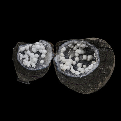 Super Rare Complete Okenite Geode Pair on Micro-Quartz Matrix – Cotton-Ball Okenite Puffballs , India # B 7247 Okenite Superb Minerals 
