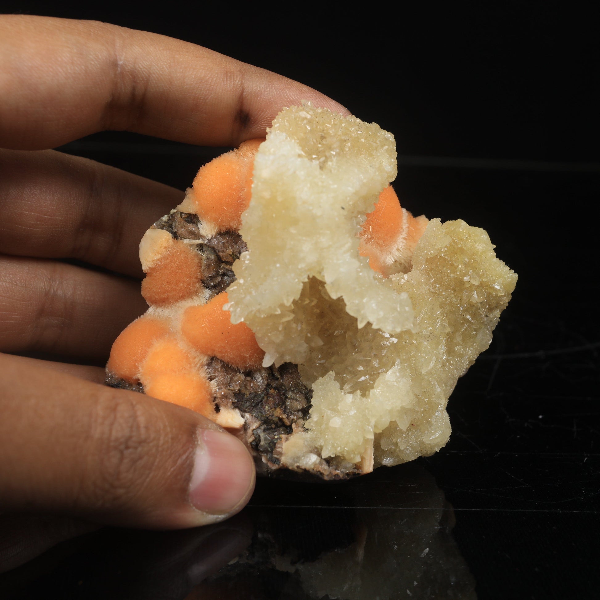 Thomsonite Orange Rare Find with Calcite Natural Mineral Specimen