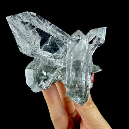 Water-Clear Quartz Crystal Cluster with Earthy Chlorite Inclusions - Collector’s Cabinet Specimen # DKT182 Quartz Superb Minerals 