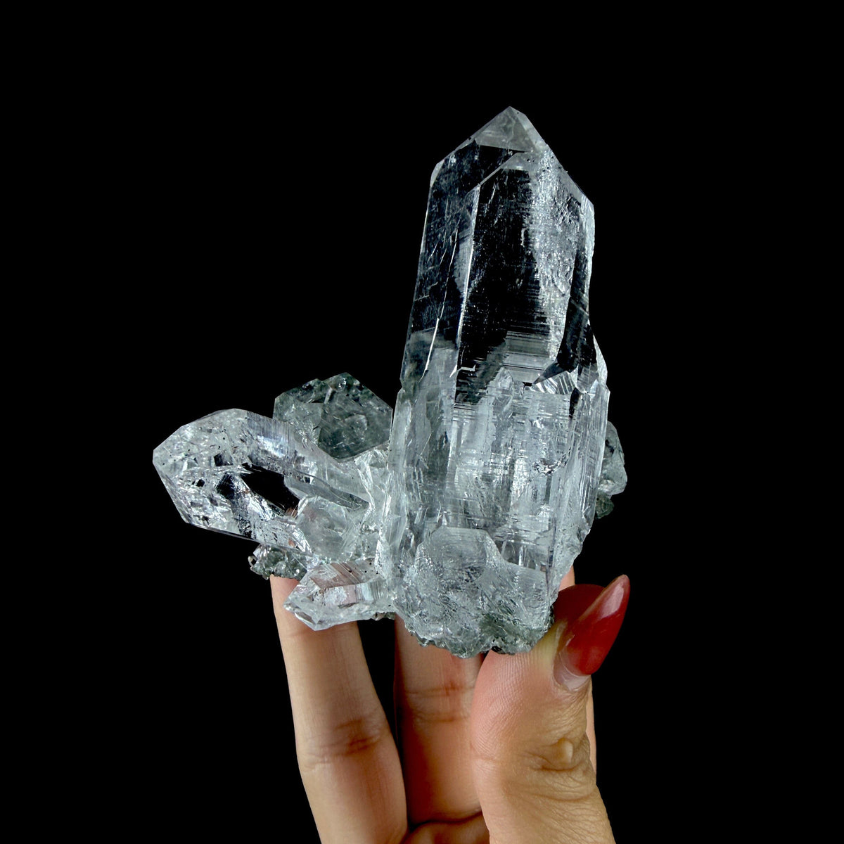 Water-Clear Quartz Crystal Cluster with Earthy Chlorite Inclusions - Collector’s Cabinet Specimen # DKT182 Quartz Superb Minerals 