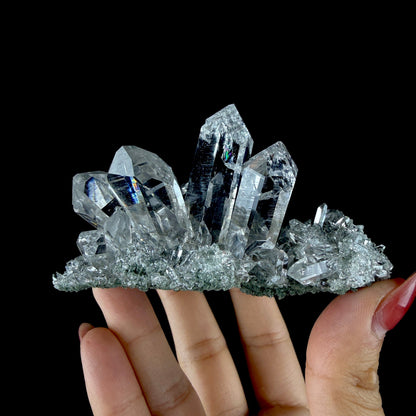Water-Clear Quartz Crystal Cluster with Earthy Chlorite Inclusions - Collector’s Cabinet Specimen # DKT186 Quartz Superb Minerals 