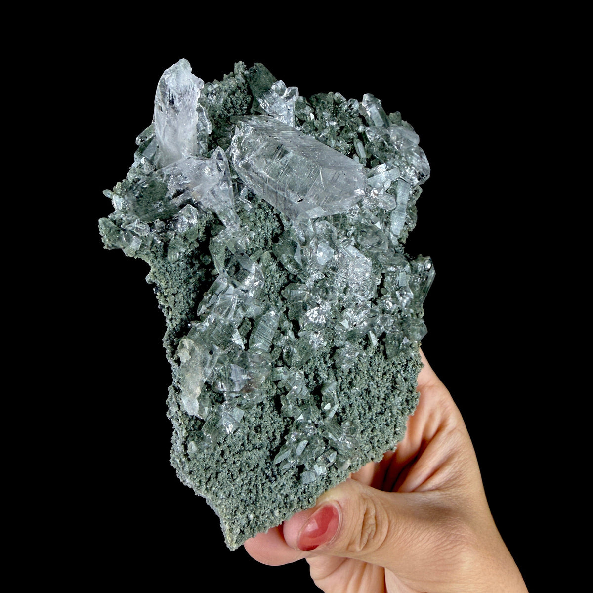 Water-Clear Quartz Crystal Cluster with Earthy Chlorite Inclusions - Collector’s Cabinet Specimen # DKT189 Quartz Superb Minerals 