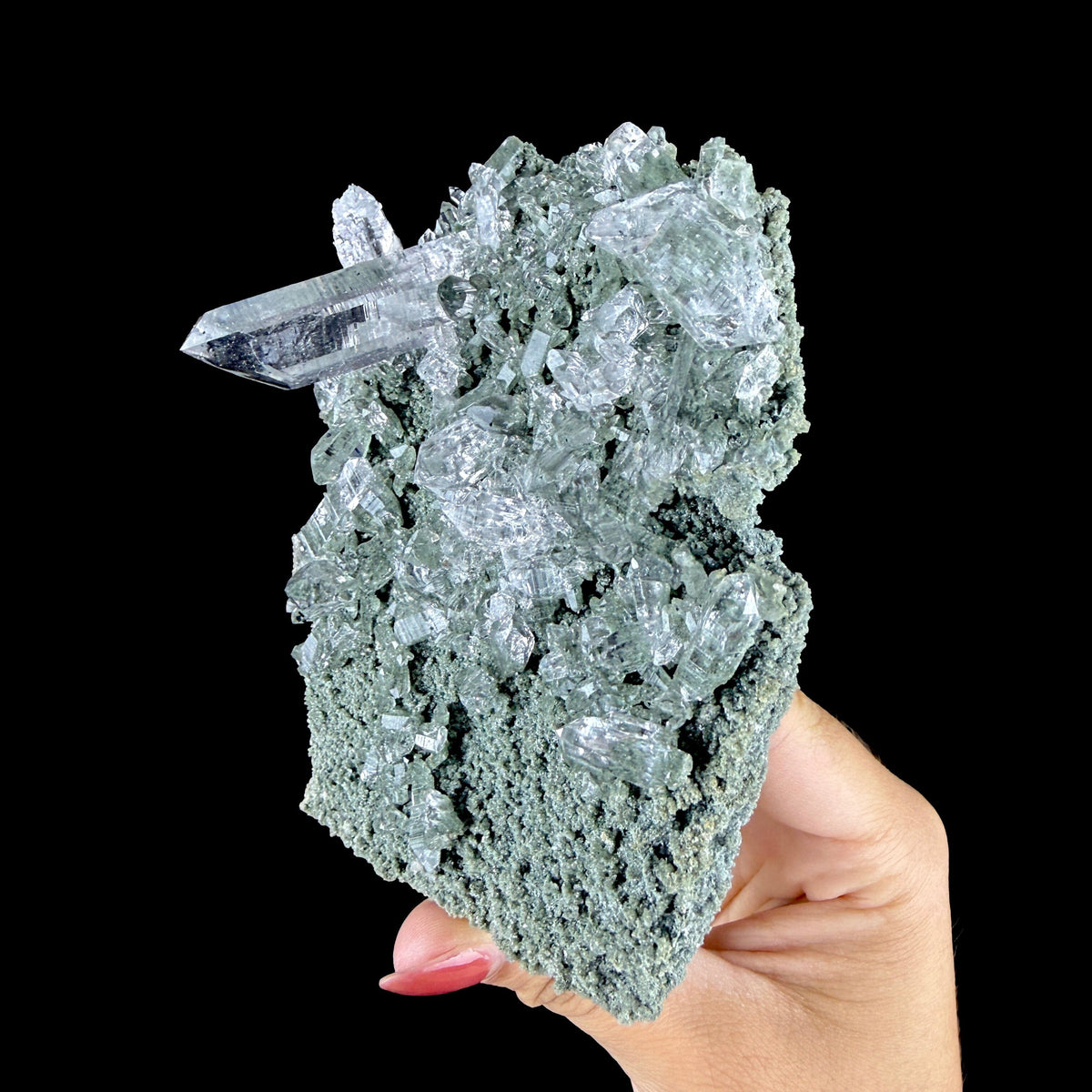 Water-Clear Quartz Crystal Cluster with Earthy Chlorite Inclusions - Collector’s Cabinet Specimen # DKT189 Quartz Superb Minerals 