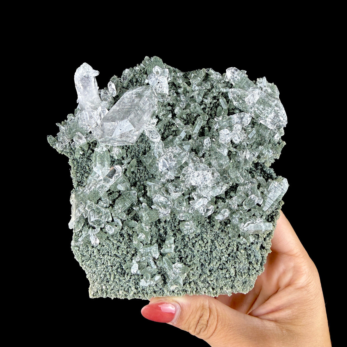 Water-Clear Quartz Crystal Cluster with Earthy Chlorite Inclusions - Collector’s Cabinet Specimen # DKT189 Quartz Superb Minerals 