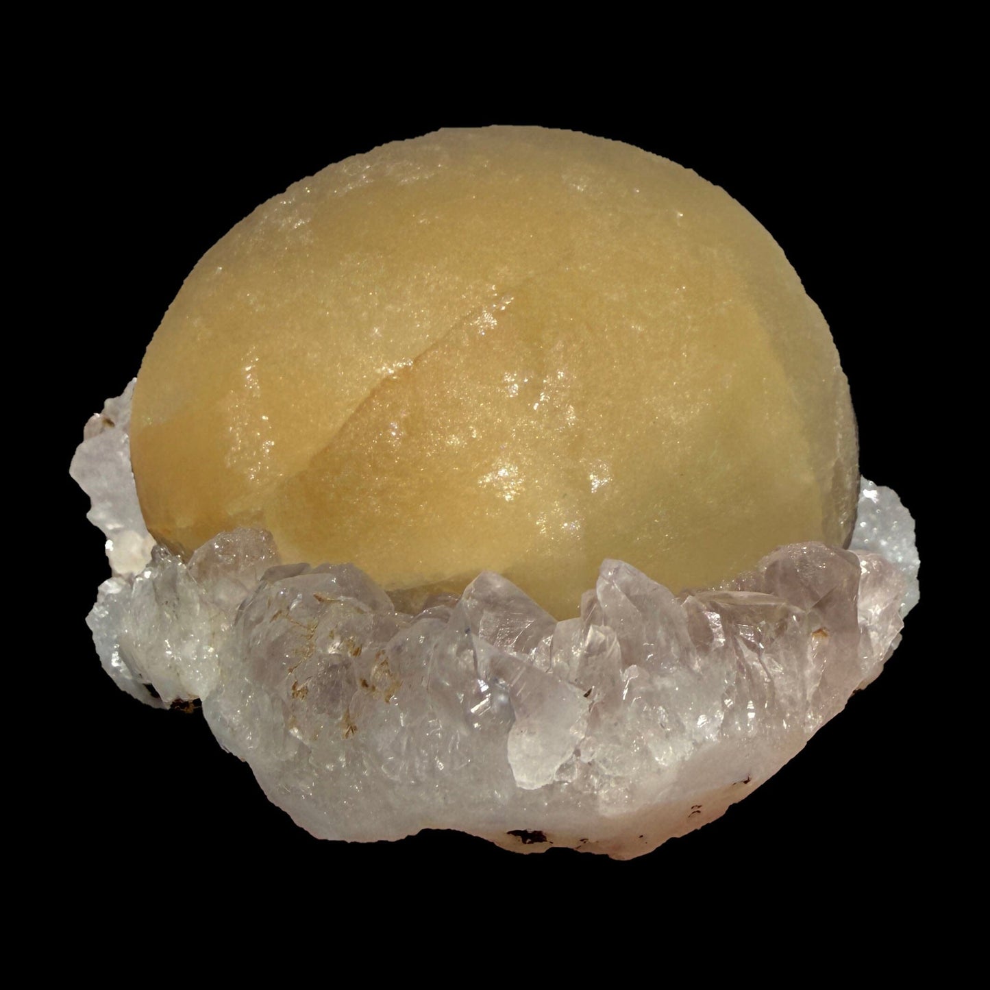 Yellow Botryoidal Fluorite on Amethyst Matrix – Indian Mineral Specimen from Madhya Pradesh # B DKT135 Fluorite Superb Minerals 