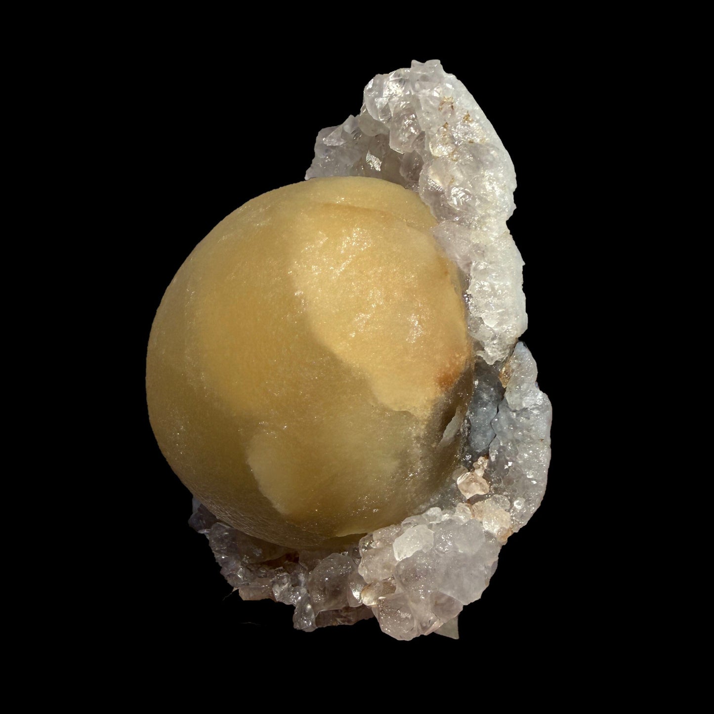 Yellow Botryoidal Fluorite on Amethyst Matrix – Indian Mineral Specimen from Madhya Pradesh # B DKT135 Fluorite Superb Minerals 