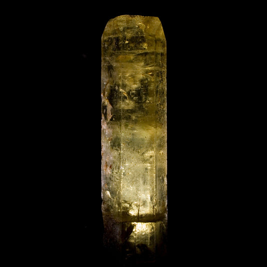 Heliodor standing tall, champagne-colored, all natural, and terminated. Exceptionally rare coming from India, as it is not commonly found there.