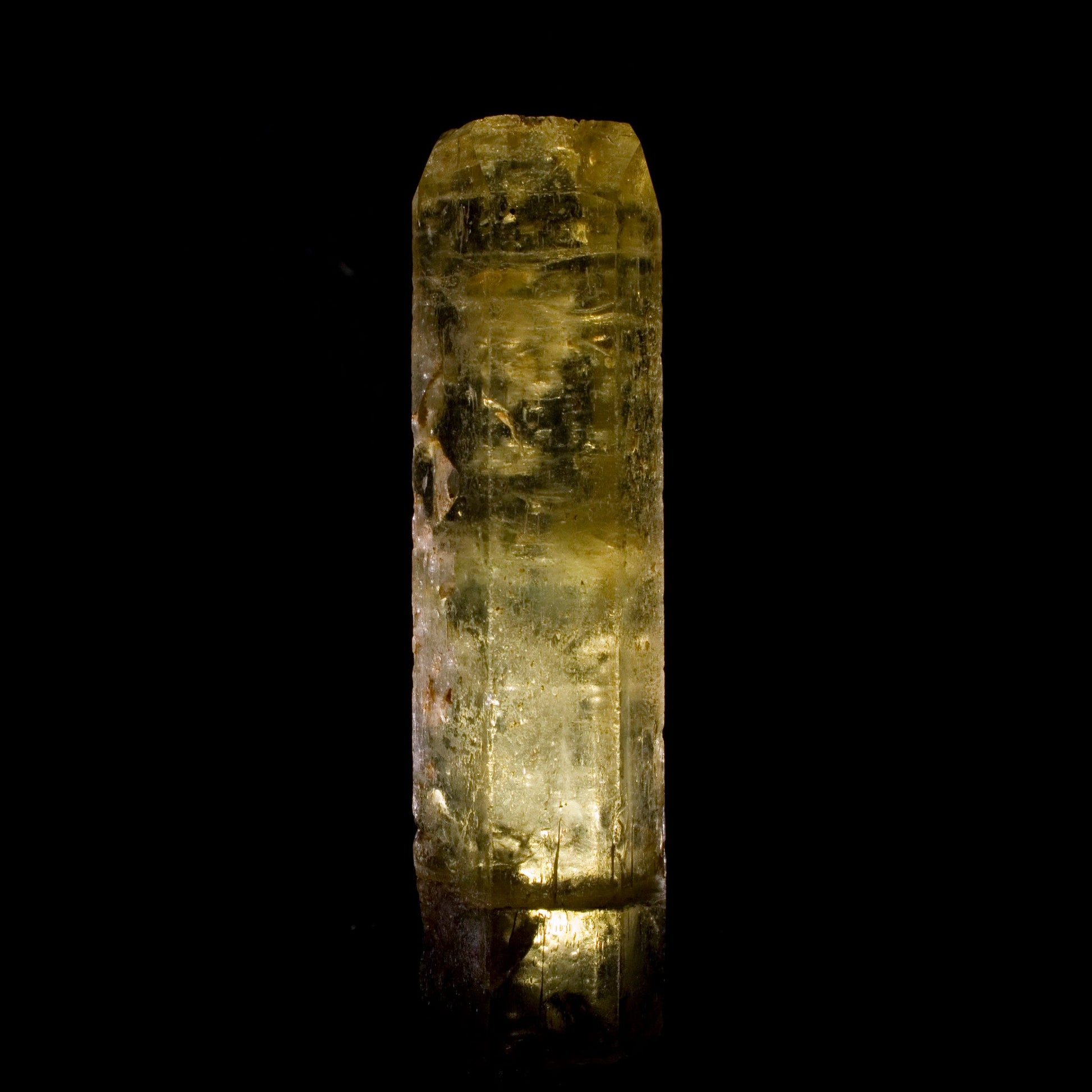 Heliodor standing tall, champagne-colored, all natural, and terminated. Exceptionally rare coming from India, as it is not commonly found there.