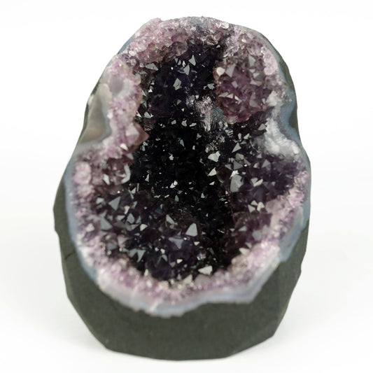 Amethyst Dark Purple Crystals Geode Natural Mineral Specimen # B 4645  https://www.superbminerals.us/products/amethyst-dark-purple-crystals-geode-natural-mineral-specimen-b-4645  Features: A Geode encrusted with beautiful, transparent Amethyst Quartz crystals in deep purple. Amethyst's vivid purple is unlike anything else on the market, and this piece is no exception. Aesthetic, with excellent colour and shine, and at a great price. It is in good shape. Primary Mineral(s): Amethyst