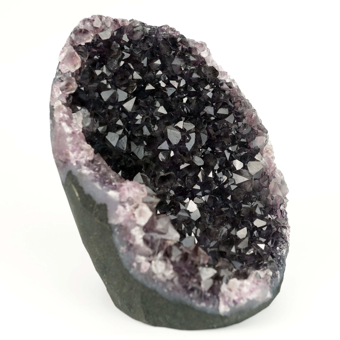 Amethyst Dark Purple Crystals Geode Natural Mineral Specimen # B 4647  https://www.superbminerals.us/products/amethyst-dark-purple-crystals-geode-natural-mineral-specimen-b-4647  Features: A Geode encrusted with beautiful, transparent Amethyst Quartz crystals in deep purple. Amethyst's vivid purple is unlike anything else on the market, and this piece is no exception. Aesthetic, with excellent colour and shine, and at a great price. It is in good shape. Primary Mineral(s): Amethyst