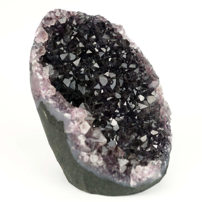 Amethyst Dark Purple Crystals Geode Natural Mineral Specimen # B 4647  https://www.superbminerals.us/products/amethyst-dark-purple-crystals-geode-natural-mineral-specimen-b-4647  Features: A Geode encrusted with beautiful, transparent Amethyst Quartz crystals in deep purple. Amethyst's vivid purple is unlike anything else on the market, and this piece is no exception. Aesthetic, with excellent colour and shine, and at a great price. It is in good shape. Primary Mineral(s): Amethyst