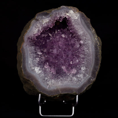Amethyst Purple Crystals Geode (2 Halves ) Natural Mineral Specimen # …  https://www.superbminerals.us/products/amethyst-purple-crystals-geode-2-halves-natural-mineral-specimen-b-4816  Features: An extremely stylish piece highlighting two parts of an Amethyst Geode. The Amethyst crystals are on a Quartz which itself is on layers of clear, dark/blue Chalcedony. The tone, shine and differentiation is astonishing. Furthermore, to see two coordinated parts showed is an eye-catcher. 