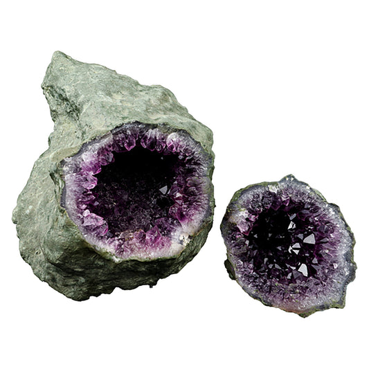 Amethyst Sprakling Crystals Geode Natural Mineral Specimen # B 5306  https://www.superbminerals.us/products/amethyst-sprakling-crystals-geode-natural-mineral-specimen-b-5306  Features: In this essay, we emphasize the importance of never judging a book by its cover. When you look at these two halves together, they look plain and unappealing. Even unattractive.The sparkling, purple Amethyst crystals lining the entire chamber on both sides as it splits are breathtaking!Even on the edge 