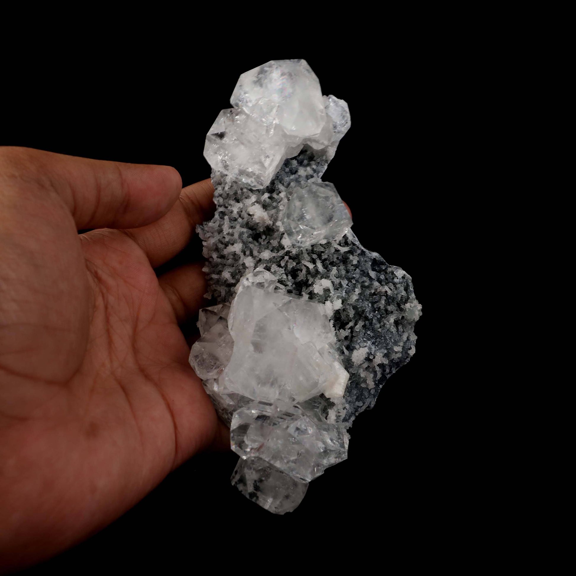 Apophyllite Cubes on Chalacedony Natural Mineral Specimen # B 4954  https://www.superbminerals.us/products/apophyllite-cubes-on-chalacedony-natural-mineral-specimen-b-4954  Features:Beautiful, solitary, crisp, glossy, gemmy, colourless / white crystals of Apophyllite sit elegantly on the underlying matrix.Most of the Apophyllites are fully damage fee, and show such a gorgeous "wet" sheen with a bit of zoning as the centres of the crystals are a bit more opaque than the outer edges,