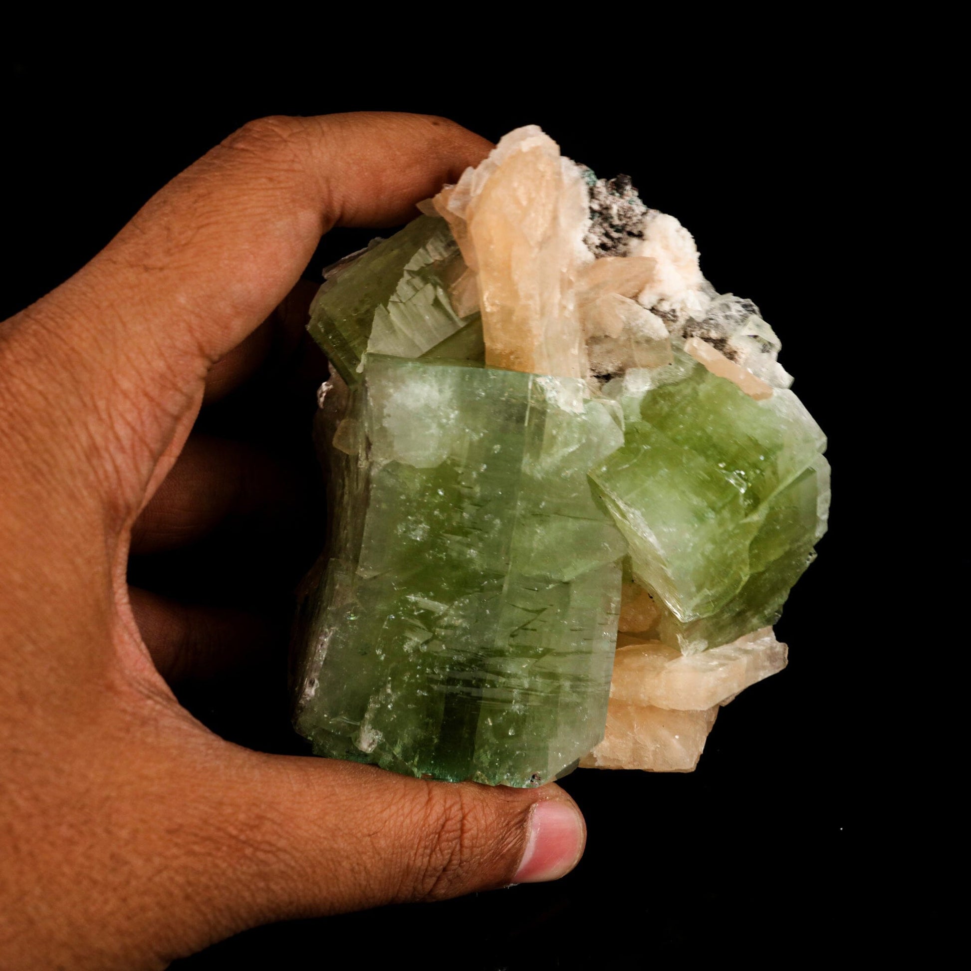 Apophyllite green cube with Stilbite Natural Mineral Specimen # B 6506 Cavansite Superb Minerals 