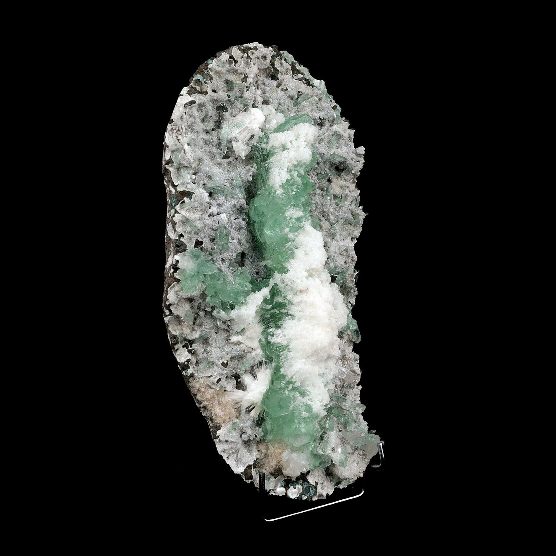 Apophyllite Green with Scolecite on Chalcedony Attention Grabber # B 3…  https://www.superbminerals.us/products/apophyllite-green-with-scolecite-on-chalcedony-attaintion-graber-b-3744  Features:A very aesthetic piece featuring a matrix densely coated with miniature, sparkling mint crystals with a numerous of lustrous, larger light-green to green Apophyllite crystals on white chalcedony matrix, all hosting a line of transparent, mint-green Apophyllite pointed crystals ascending to the top of the piece