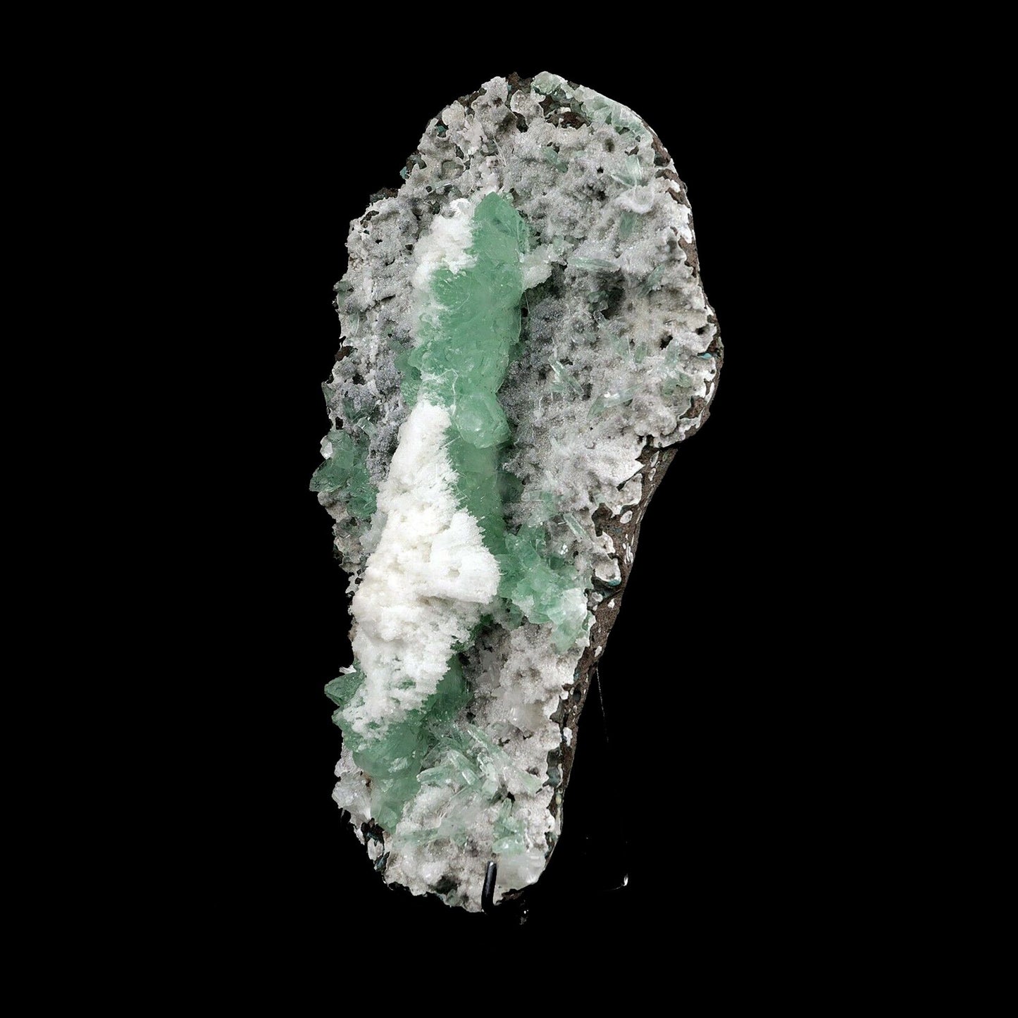 Apophyllite Green with Scolecite on Chalcedony Attention Grabber # B 3…  https://www.superbminerals.us/products/apophyllite-green-with-scolecite-on-chalcedony-attaintion-graber-b-3744  Features:A very aesthetic piece featuring a matrix densely coated with miniature, sparkling mint crystals with a numerous of lustrous, larger light-green to green Apophyllite crystals on white chalcedony matrix, all hosting a line of transparent, mint-green Apophyllite pointed crystals ascending to the top of the piece