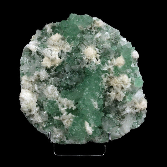 Apophyllite Green with Scolecite on Chalcedony Natural Mineral Specime…  https://www.superbminerals.us/products/apophyllite-green-with-scolecite-on-chalcedony-natural-mineral-specimen-b-3742  Features:This is worthy of center piece status in any mineral collection. Its first feature is size - a whopping 20 by 18 cm and 2.00 kg which qualifies it for that rare super extra large status which Mineralium specializes in. The next feature is sculptural snowy white needle-like scolecite which forms radiating