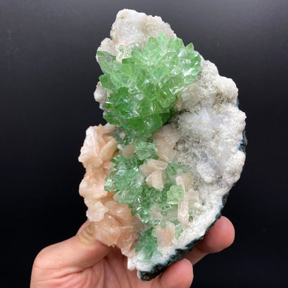 Green Apophyllite with Stilbite on Chalcedony Matrix from Jalgaon, Maharashtra, India. Natural mineral specimen. Museum grade mineral for crystal collectors.