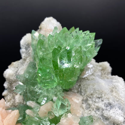 Green Apophyllite with Stilbite on Chalcedony Matrix from Jalgaon, Maharashtra, India. Natural mineral specimen. Museum grade mineral for crystal collectors.