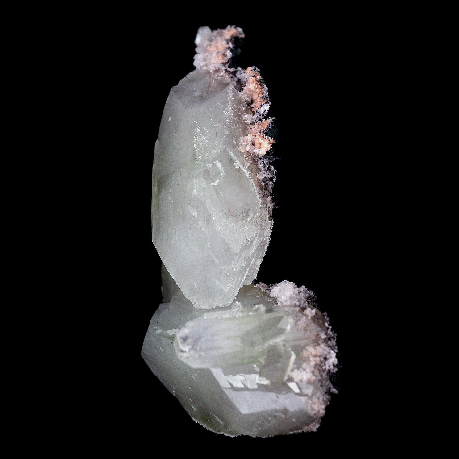 Apophyllite Terminated Trio Crystals Natural Mineral Specimen # B 4159  https://www.superbminerals.us/products/apophyllite-terminated-trio-crystals-natural-mineral-specimen-b-4159  Features:This unusually large and heavy colorless Apophyllite displays amazing luster and nice twinned crystals. The piece exhibits glassy faces with good clarity and is complete all the way around. This amazing piece displays gorgeous adamantine luster, which is uncommon among most minerals