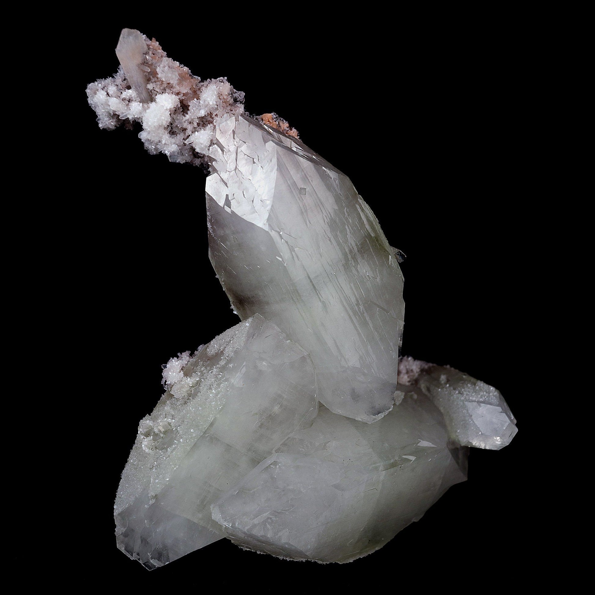 Apophyllite Terminated Trio Crystals Natural Mineral Specimen # B 4159  https://www.superbminerals.us/products/apophyllite-terminated-trio-crystals-natural-mineral-specimen-b-4159  Features:This unusually large and heavy colorless Apophyllite displays amazing luster and nice twinned crystals. The piece exhibits glassy faces with good clarity and is complete all the way around. This amazing piece displays gorgeous adamantine luster, which is uncommon among most minerals