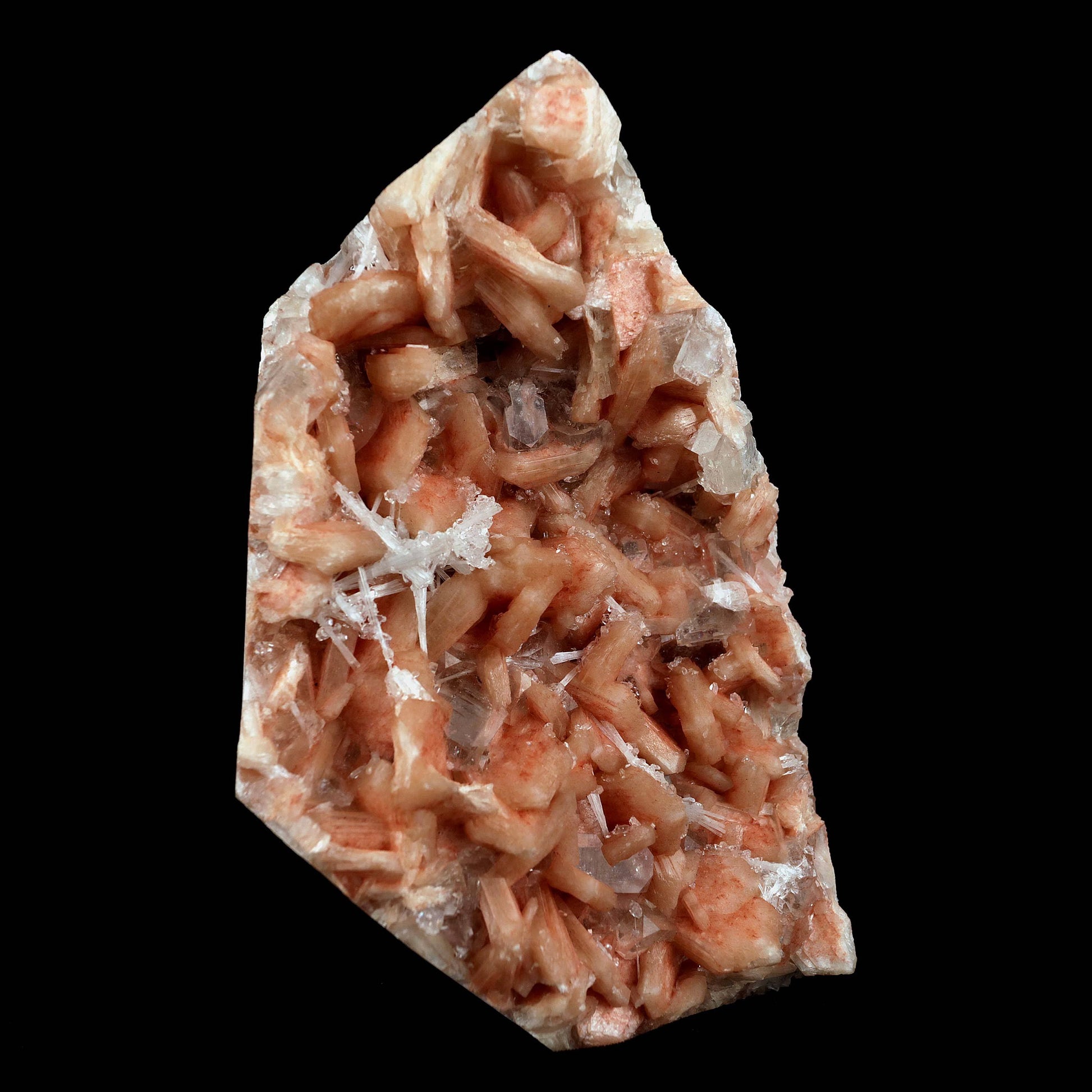 Apophyllite with Red Stilbite, Scolecite Natural Mineral Specimen # B…  https://www.superbminerals.us/products/apophyllite-with-red-stilbite-scolecite-natural-mineral-specimen-b-4577  Features:Green Apophyllite tabular crystals with pink stilbite mixed small scolecite sprays triangular in shape specimen.Primary Mineral(s): ApophylliteSecondary Mineral(s): Stilbite, Scolecite