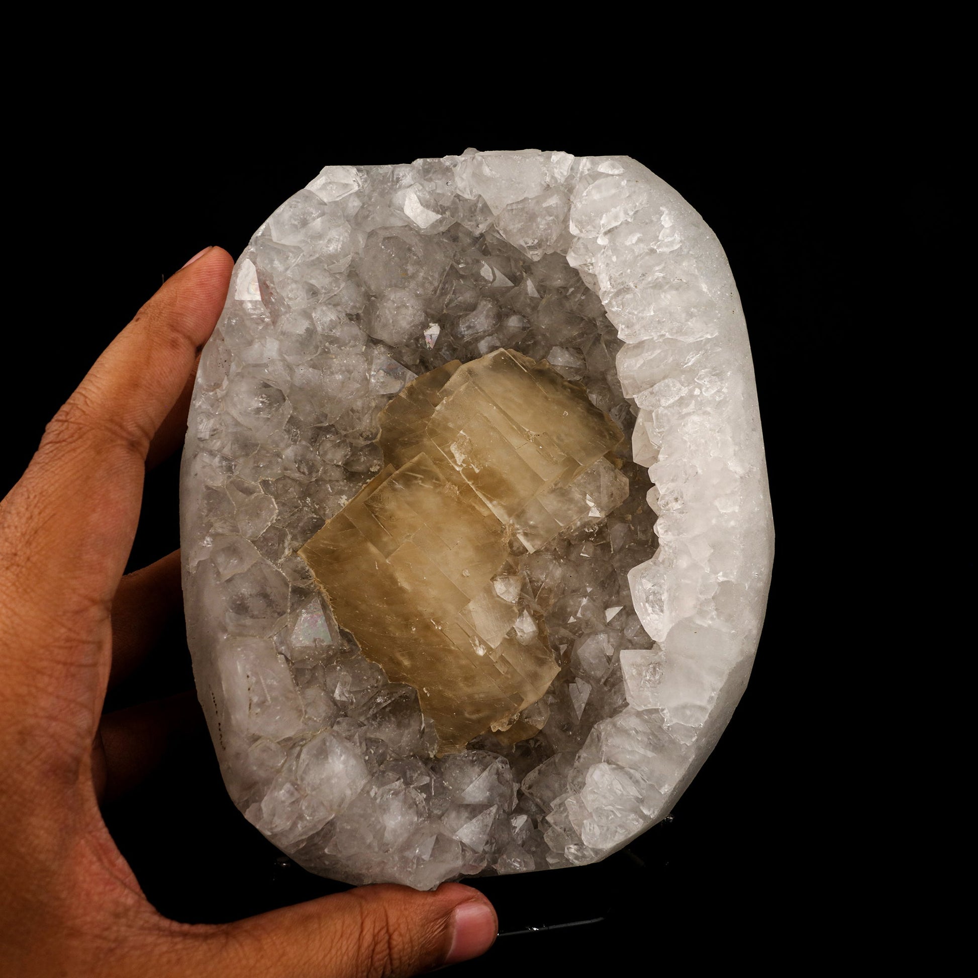 Calcite Crystals on Sparkling MM Quartz Stalactite Natural Mineral Specimen # B 6153 Calcite Superb Minerals 