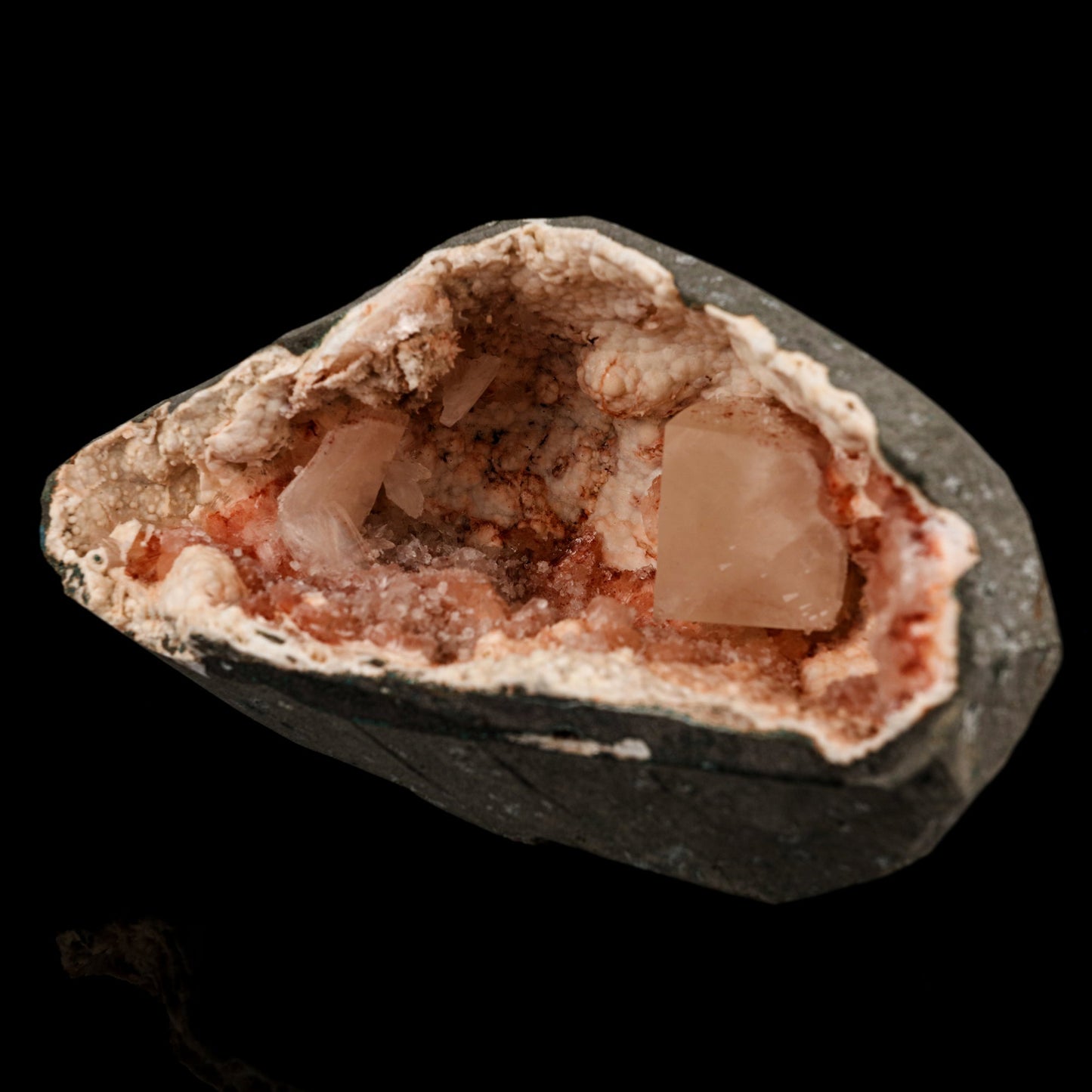 Calcite Cube with stilbite inside Chalcedony Geode Natural Mineral Specimen # B 5894 Calcite Superb Minerals 
