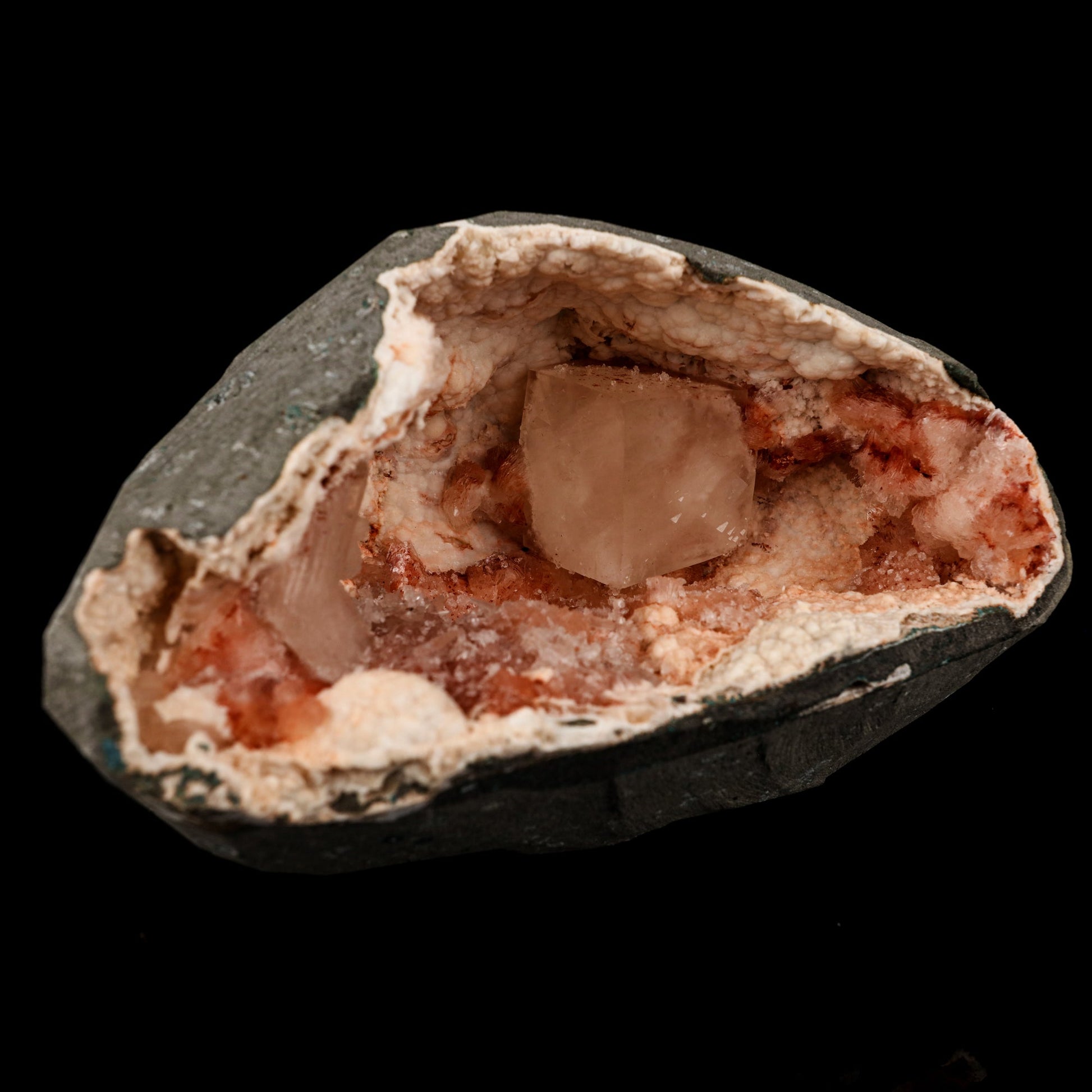 Calcite Cube with stilbite inside Chalcedony Geode Natural Mineral Specimen # B 5894 Calcite Superb Minerals 