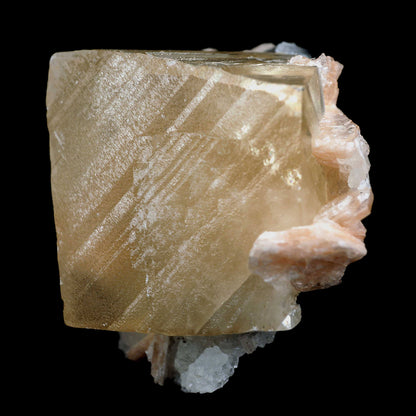 Calcite Cube with Stilbite, MM Quartz Natural Mineral Specimen # B 403…  https://www.superbminerals.us/products/calcite-cube-with-stilbite-mm-quartz-natural-mineral-specimen-b-4030  Features:A dazzling and wonderful gemmy Calcite cubic precious crystal from the Nashik locale in Maharashtra, India. The precious stone is a twisted rhombohedron, tending to practically cubic and measures cubic gems, one arising out of the top face and one further down. The gems are straightforward, absolutely gemmy