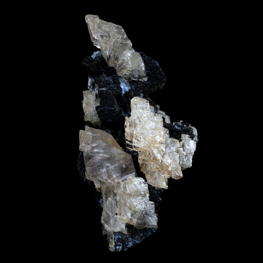 Calcite on Black Chalcedony Natural Mineral Specimen # B 3962  https://www.superbminerals.us/products/calcite-on-black-chalcedony-natural-mineral-specimen-b-3962  Features Calcite complex crystal rough and edgy formations two pairs all set on a matrix of black, stalactitic Chalcedony. It’s just an amazing piece – the clarity, contrast, symmetry and combination is top notch. In excellent condition. Primary Mineral(s):&nbsp; Calcite Secondary Mineral(s): N/AMatrix: Chalcedony