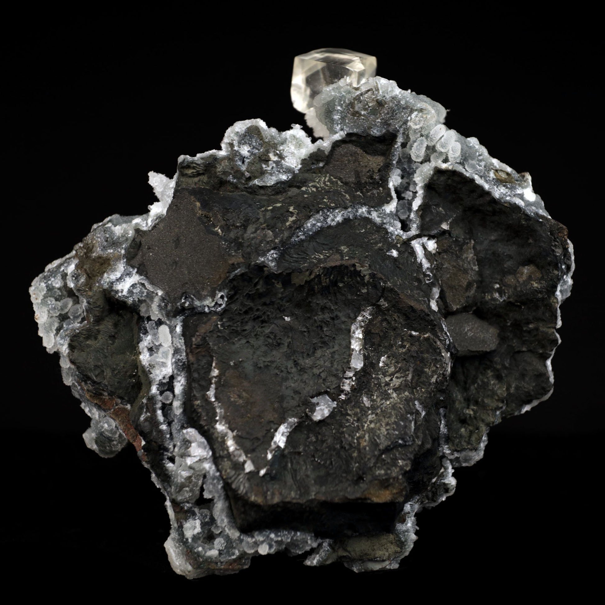 Calcite with Apophyllite Crystals on Black Chalcedony Natural Mineral Specimen # B 4455 Apophyllite Superb Minerals 