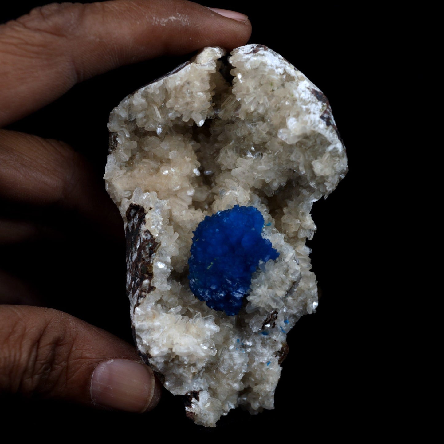 Cavansite Ball on Heuandite (Rare Find) Natural Mineral Specimen # B …  https://www.superbminerals.us/products/cavansite-ball-on-heuandite-rare-find-natural-mineral-specimen-b-4872  Features: This magnificent piece is composed of a radial group of superb deep blue Cavansite crystals on basalt, You can see several various forms of crystallisation in this piece, all of which have the same, strong, saturated blue colour that is honestly 