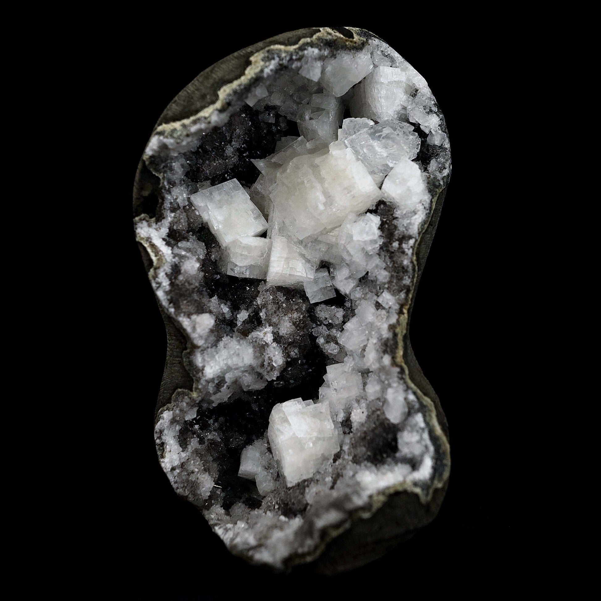 Chabazite Pesudeo Crystals inside Chalcedony Vug Natural Mineral Speci…  https://www.superbminerals.us/products/chabazite-pesudeo-crystals-inside-chalcedony-vug-natural-mineral-specimen-b-4661  Features: Exquisite basalt vug lined with sparkly drusy chalcedony, and containing excellent crystals of Chabazite. The Chabazite is over across, has superb luster, and appears to be twinned. The Epistilbite crystals are tall and have good luster. A great combination piece.Primary Mineral(s): Chabazite