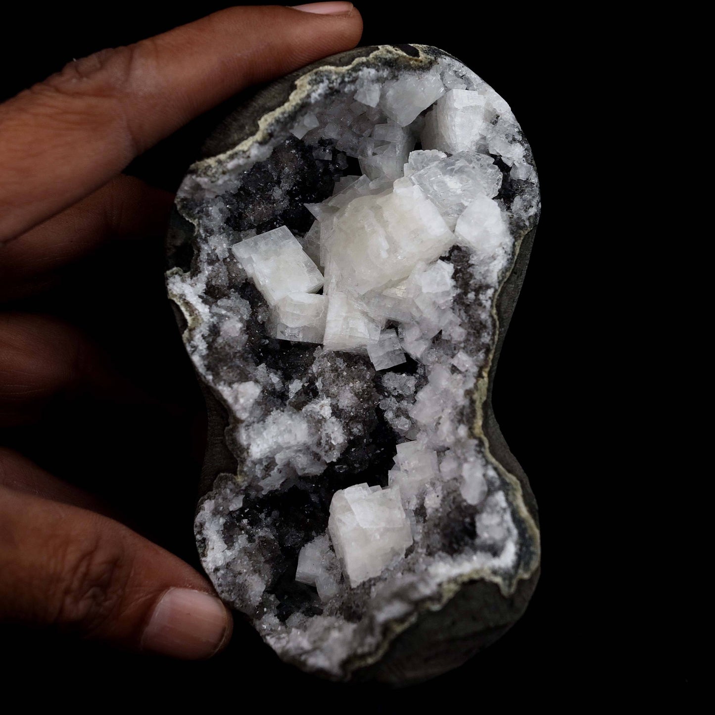Chabazite Pesudeo Crystals inside Chalcedony Vug Natural Mineral Speci…  https://www.superbminerals.us/products/chabazite-pesudeo-crystals-inside-chalcedony-vug-natural-mineral-specimen-b-4661  Features: Exquisite basalt vug lined with sparkly drusy chalcedony, and containing excellent crystals of Chabazite. The Chabazite is over across, has superb luster, and appears to be twinned. The Epistilbite crystals are tall and have good luster. A great combination piece.Primary Mineral(s): Chabazite