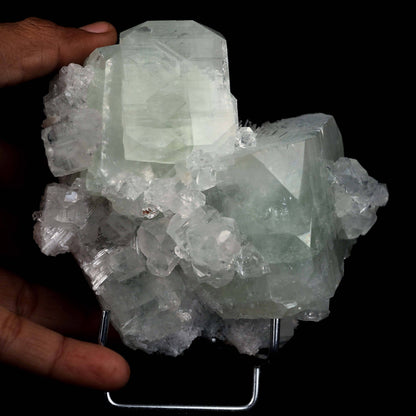 Fluorapophyllite Twin big Crystal with Stilbite Natural Mineral Specim…  https://www.superbminerals.us/products/fluorapophyllite-twin-big-crystal-natural-mineral-specimen-b-4641  Features: A typical Deccan Trap association specimen with strong, extremely glossy, crisp, well-formed, blocky, green and colourless Fluorapophyllite crystals (K).which are linked with extremely glossy, delicate peach coloured Stilbite-Ca "sheaves" A Chalcedony "core" may be seen in a tiny region on the back.