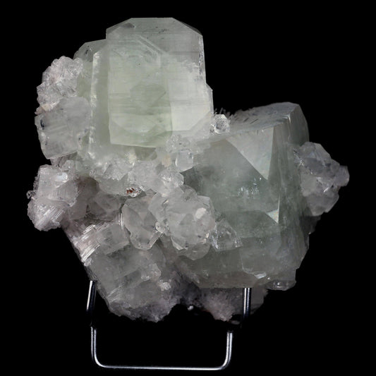 Fluorapophyllite Twin big Crystal with Stilbite Natural Mineral Specim…  https://www.superbminerals.us/products/fluorapophyllite-twin-big-crystal-natural-mineral-specimen-b-4641  Features: A typical Deccan Trap association specimen with strong, extremely glossy, crisp, well-formed, blocky, green and colourless Fluorapophyllite crystals (K).which are linked with extremely glossy, delicate peach coloured Stilbite-Ca "sheaves" A Chalcedony "core" may be seen in a tiny region on the back.