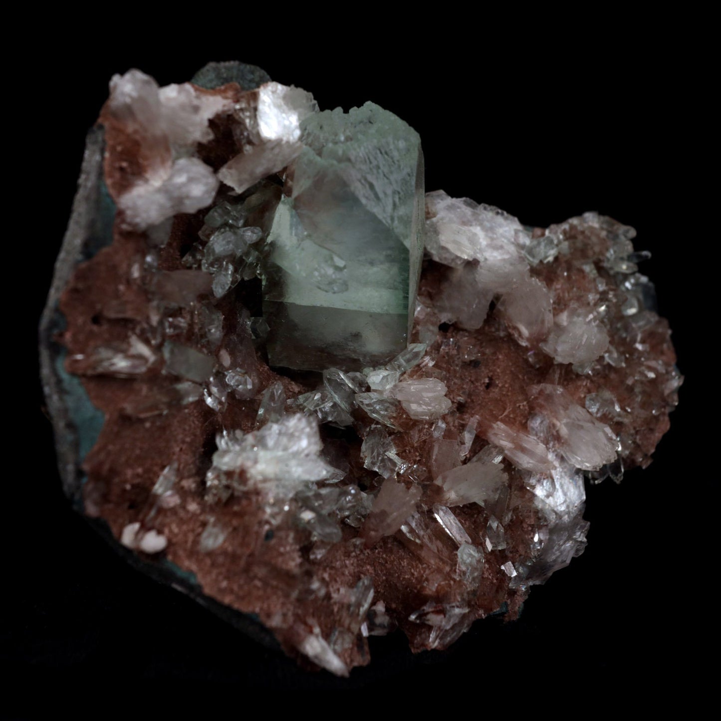 Fluorapophyllite with Stilbite on Chalcedony Natural Mineral Specimen …  https://www.superbminerals.us/products/fluorapophyllite-with-stilbite-on-chalcedony-natural-mineral-specimen-b-4789  Features: On this excellent enormous combination from this important Jalgaon location, a beautiful, huge, blocky bi-hued tetragonal apophyllite is dramatically framed by light peach coloured stilbites.The eye-catching glassy, translucent cube features a rich mint-green body, a scalloped sparkling white termination