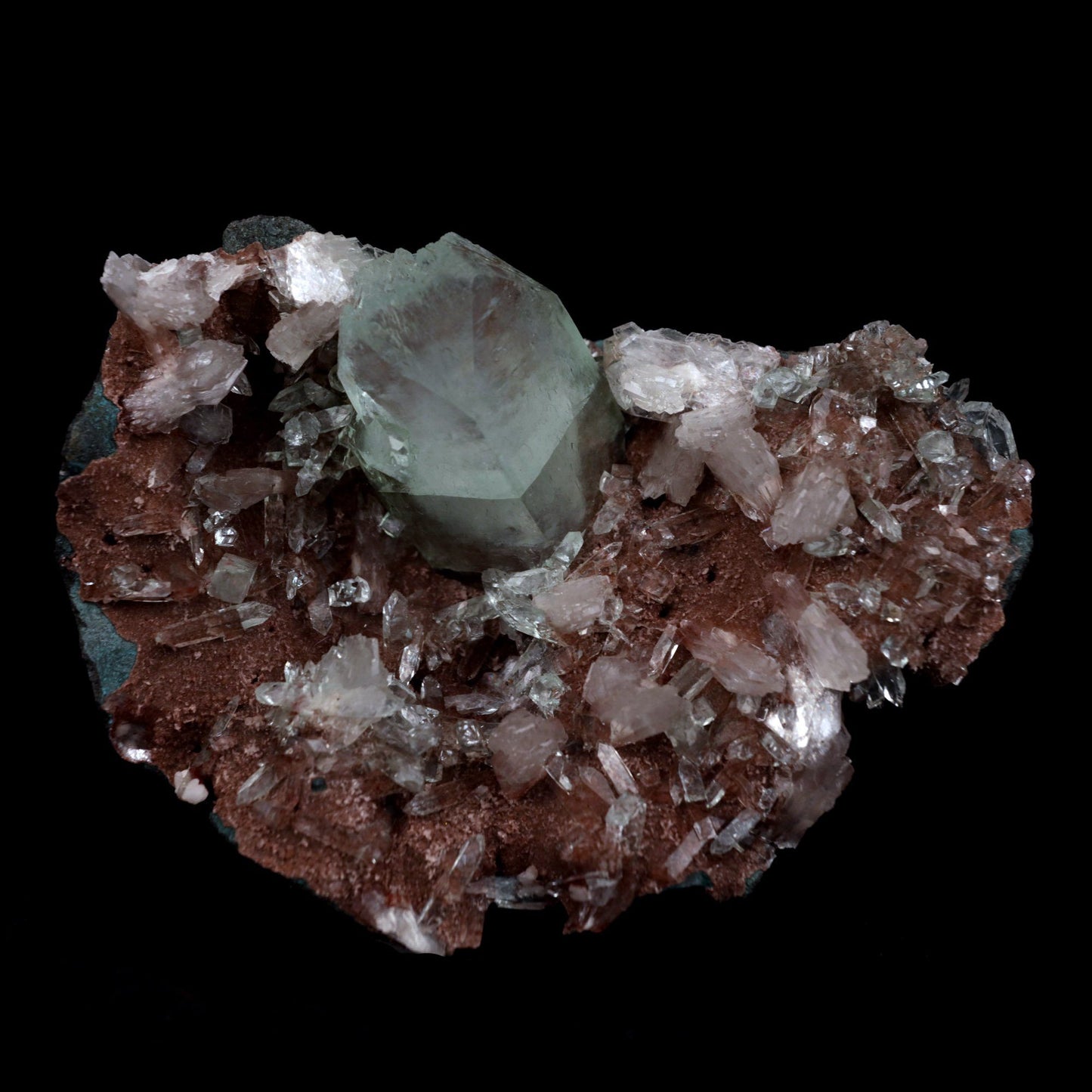 Fluorapophyllite with Stilbite on Chalcedony Natural Mineral Specimen …  https://www.superbminerals.us/products/fluorapophyllite-with-stilbite-on-chalcedony-natural-mineral-specimen-b-4789  Features: On this excellent enormous combination from this important Jalgaon location, a beautiful, huge, blocky bi-hued tetragonal apophyllite is dramatically framed by light peach coloured stilbites.The eye-catching glassy, translucent cube features a rich mint-green body, a scalloped sparkling white termination