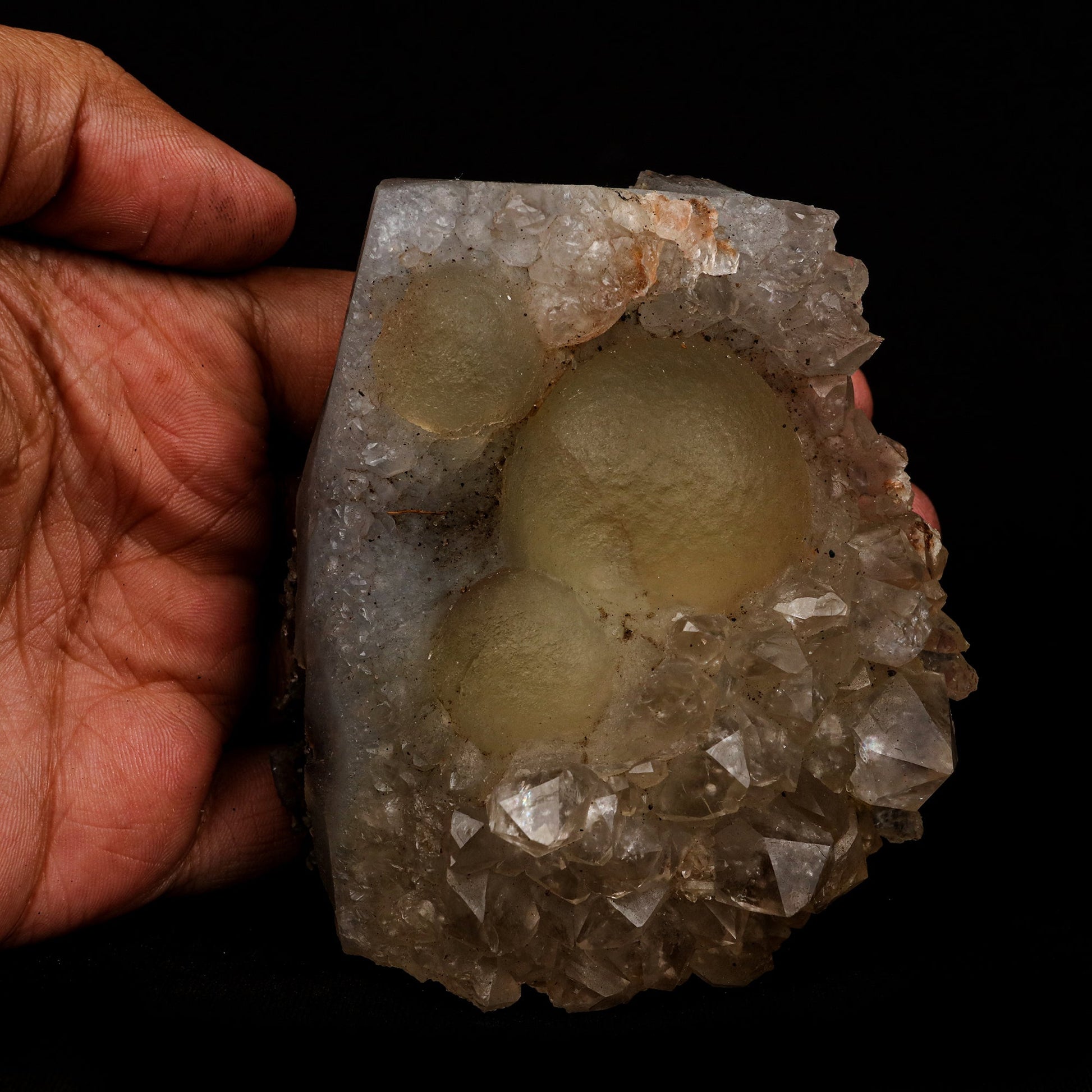Fluorite Ball Inside MM Quartz Natural Mineral Specimen # B 5310  https://www.superbminerals.us/products/fluorite-ball-inside-mm-quartz-natural-mineral-specimen-b-5310  Features: These golden botryoidal fluorites are unique and extremely attractive. This specimen features a a very gemmy, good sized, rich golden color, fluorite "sphere" on gemmy, colorless, stubby quartz crystal matrix. Primary Mineral(s):&nbsp;Fluorite Secondary Mineral(s):&nbsp;MM QuartzMatrix:&nbsp;N/A 3.5