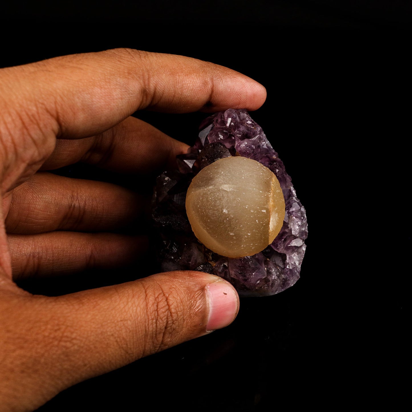 Fluorite ball on Amethyst Natural Mineral Specimen # B 6131 Fluorite Superb Minerals 