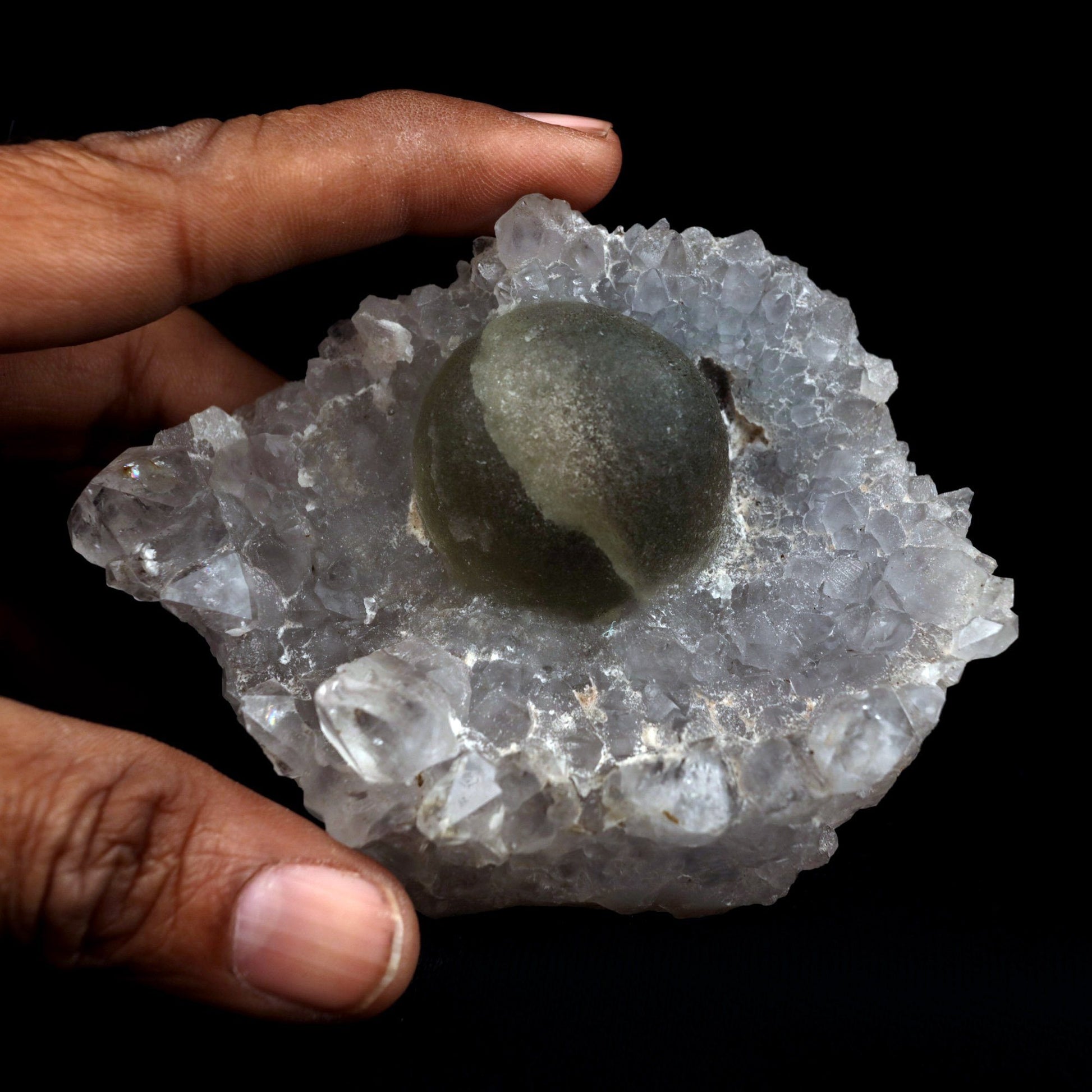 Fluorite Botryoidal on MM Quartz Natural Mineral Specimen # B 4734  https://www.superbminerals.us/products/fluorite-botryoidal-on-mm-quartz-natural-mineral-specimen-b-4734  Features: It is an artistic placement of a superb bicolored, complex, glossy, transparent "egg yolk," which is artfully put on the quartz and underlying mm quartz matrix on this remarkable large specimen. Approximately one-third of the "yolk" has a deep honey-brown color, with the other third being a lovely