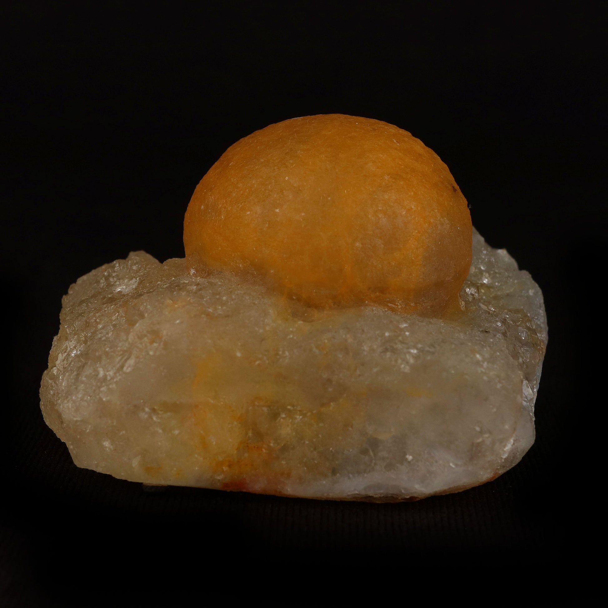 Fluorite Botryoidal On MM Quartz Natural Mineral Specimen # B 5091  https://www.superbminerals.us/products/fluorite-botryoidal-on-mm-quartz-natural-mineral-specimen-b-5091  Features: These golden botryoidal fluorites are unique and extremely attractive. This specimen features a a very gemmy, good sized, rich golden color, fluorite "sphere" on gemmy, colorless, stubby quartz crystal matrix. Primary Mineral(s): FluoriteSecondary Mineral(s): MM QuartzMatrix: N/A 2 Inch x 1.5 InchWeight : 89 …