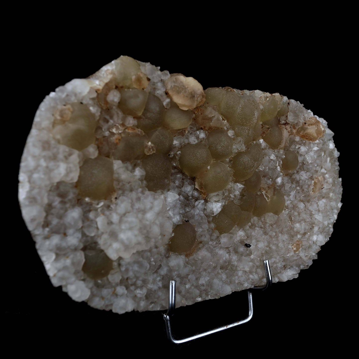 Fluorite Botryoidal on MM Quartz Plate Natural Mineral Specimen # B 39…  https://www.superbminerals.us/products/fluorite-botryoidal-on-mm-quartz-plate-natural-mineral-specimen-b-3976  Features Small, botryoidal fluorite crystals, ranging in colour from creamy to yellow, sit on a plate of quartz crystals. Usually they are half-buried. to have one stick out so nicely, and on such a balanced matrix. Primary Mineral(s): Fluorite Secondary Mineral(s): MM QuartzMatrix: N/A18 cm x 10 cm1150 GmsLocality