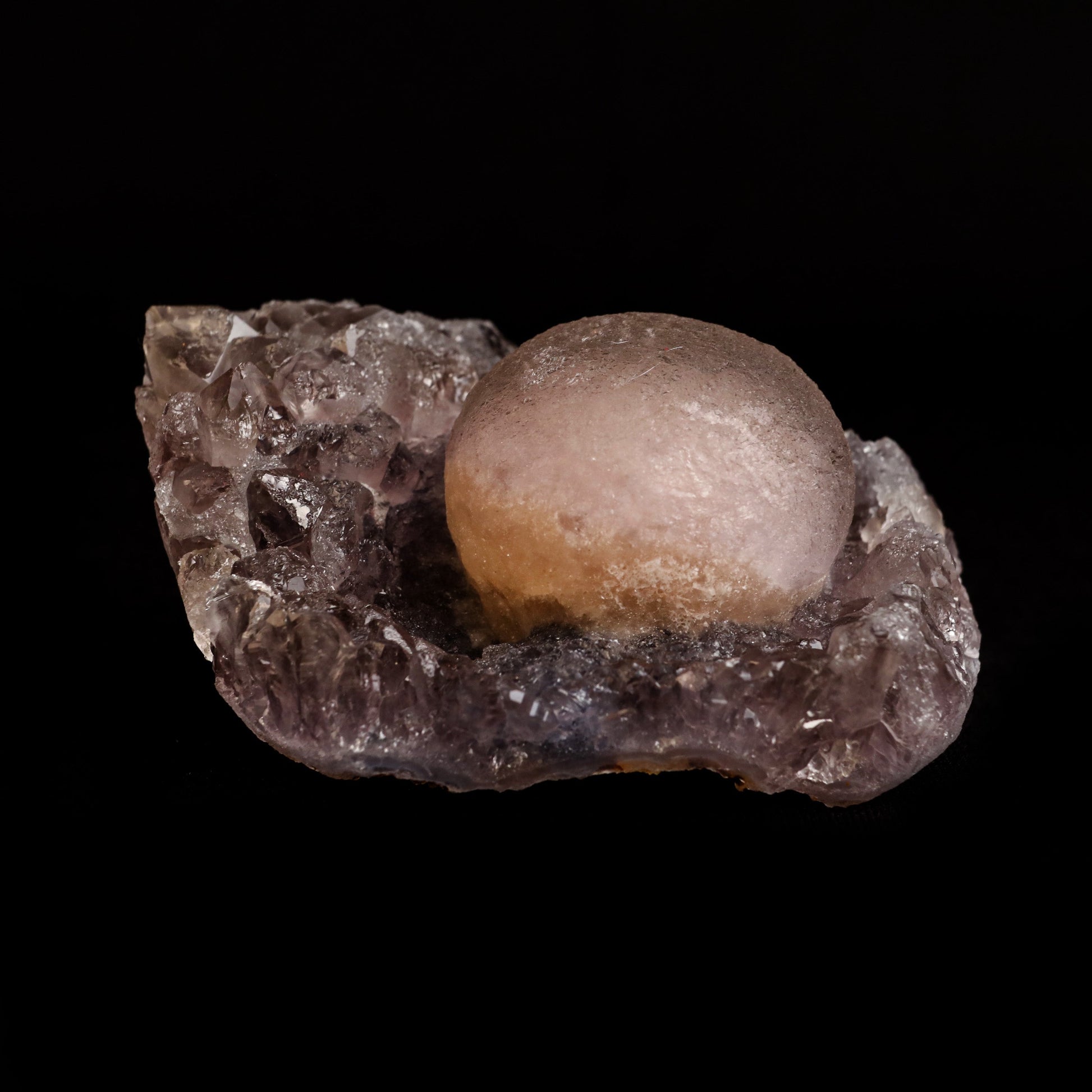 Fluorite Botryoidal on Quartz Natural Mineral Specimen # B 5042  https://www.superbminerals.us/products/fluorite-botryoidal-on-quartz-natural-mineral-specimen-b-5042  Features: This specimen is a great example of this well-known material, with a delicate golden-yellow sphere sitting on a somewhat smokey colour Quartz crystal matrix.It's crucial to note that the Quartz is crystallised, as many pieces from this locality have Fluorite atop cryptocrystalline Quartz, such as Chalcedony
