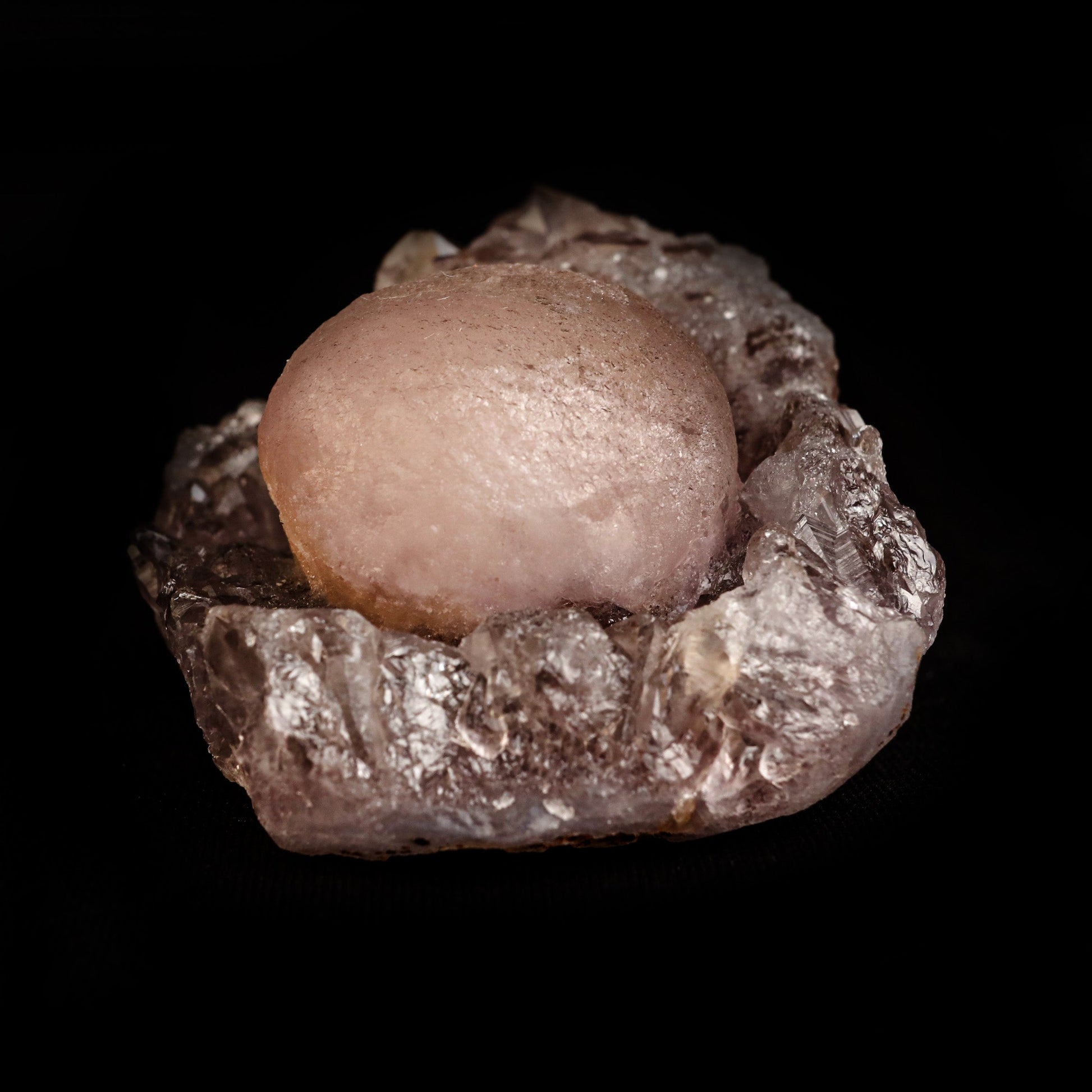 Fluorite Botryoidal on Quartz Natural Mineral Specimen # B 5042  https://www.superbminerals.us/products/fluorite-botryoidal-on-quartz-natural-mineral-specimen-b-5042  Features: This specimen is a great example of this well-known material, with a delicate golden-yellow sphere sitting on a somewhat smokey colour Quartz crystal matrix.It's crucial to note that the Quartz is crystallised, as many pieces from this locality have Fluorite atop cryptocrystalline Quartz, such as Chalcedony