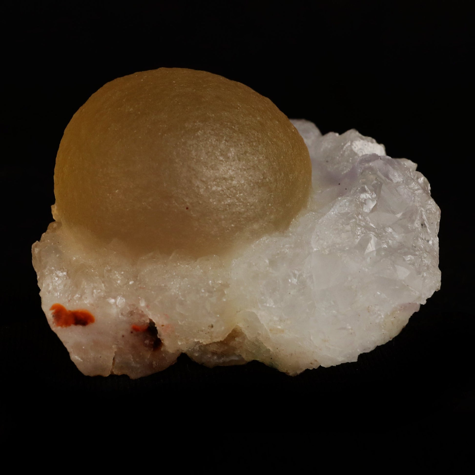 Fluorite (rare botryoidal) on Quartz Natural Mineral Specimen # B 50…  https://www.superbminerals.us/products/fluorite-rare-botryoidal-on-quartz-natural-mineral-specimen-b-5031  Features:&nbsp;This specimen is a great example of this well-known material, with a delicate golden-yellow sphere sitting on a somewhat smokey colour Quartz crystal matrix.It's crucial to note that the Quartz is crystallised, as many pieces from this locality have Fluorite atop cryptocrystalline Quart