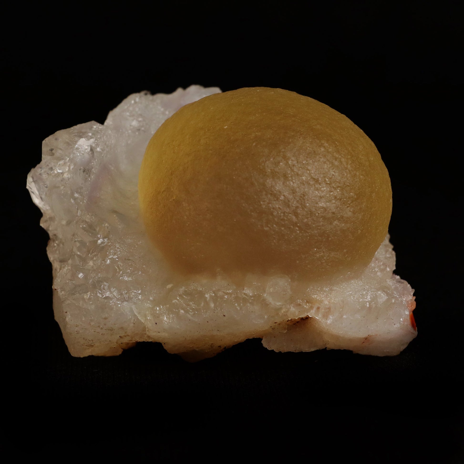 Fluorite (rare botryoidal) on Quartz Natural Mineral Specimen # B 50…  https://www.superbminerals.us/products/fluorite-rare-botryoidal-on-quartz-natural-mineral-specimen-b-5031  Features:&nbsp;This specimen is a great example of this well-known material, with a delicate golden-yellow sphere sitting on a somewhat smokey colour Quartz crystal matrix.It's crucial to note that the Quartz is crystallised, as many pieces from this locality have Fluorite atop cryptocrystalline Quart